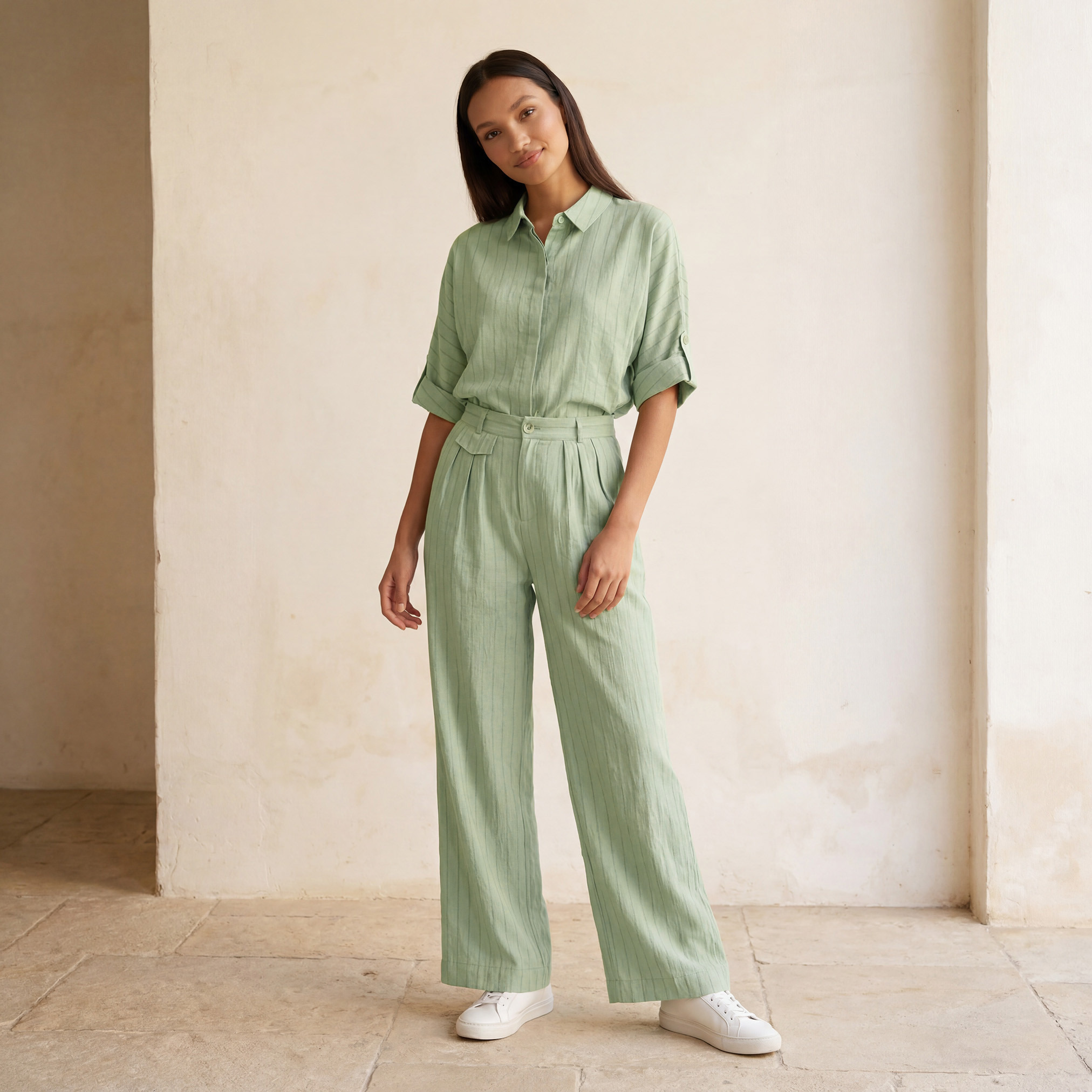 Splash Youth Relaxed Fit Button Closure Striped Trousers-women-clothing-trousers-image-3