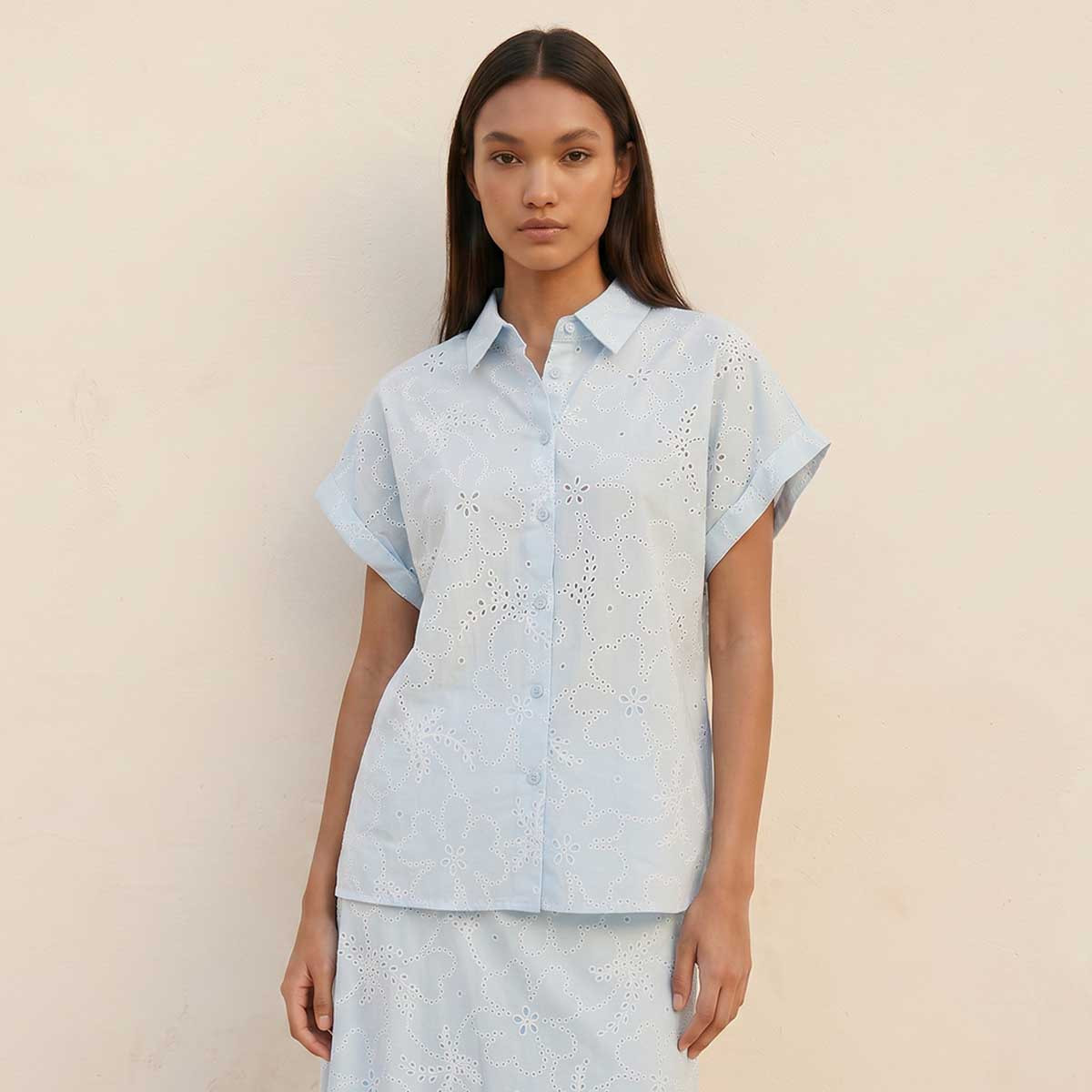قميص قطن بتفاصيل شيفلي أنيقة من سبلاش يوث-women-clothing-shirtsandblouses-shirts-image-1