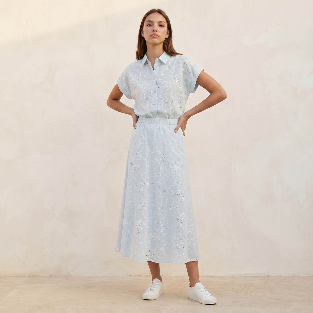 تنورة إيه لاين قطن ميدي بتطريز شيفلي من سبلاش يوث-women-clothing-skirts-image-3