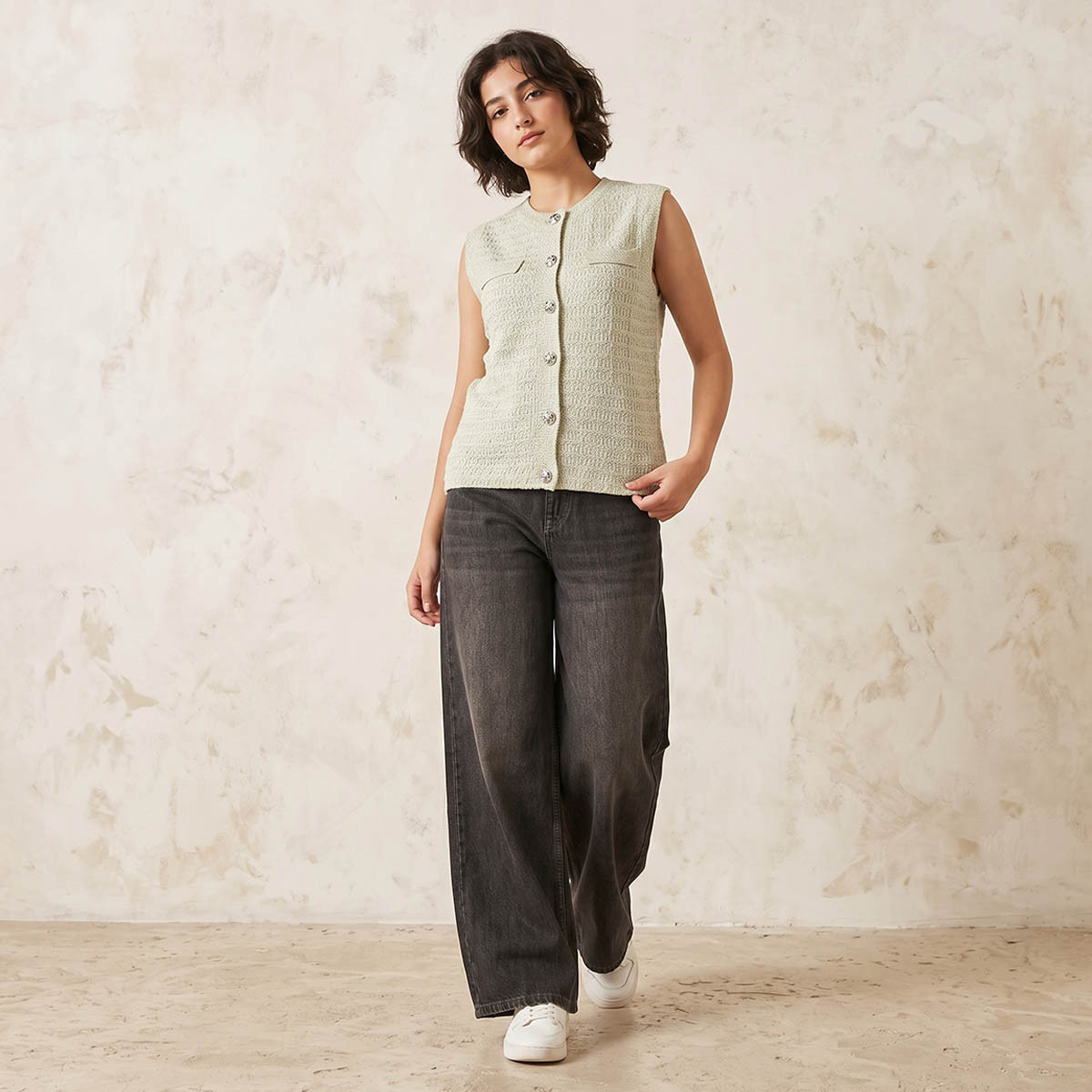 Textured Crew Neck Cardigan-women-winterwear-cardigansandjumpers-cardigans-image-3