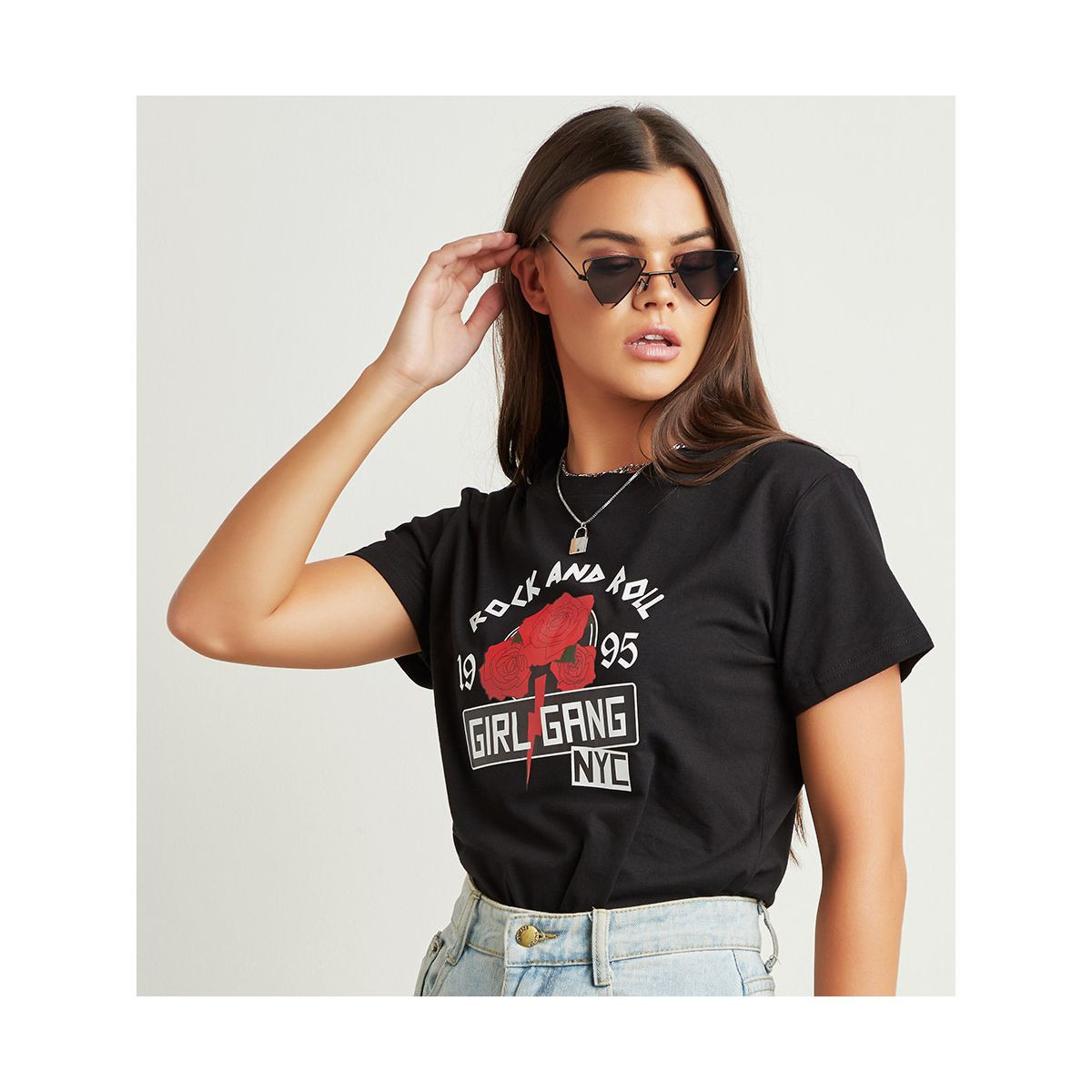 تيشيرت مطبوع بأكمام قصيرة من ستايلي-women-clothing-tshirts-image-1