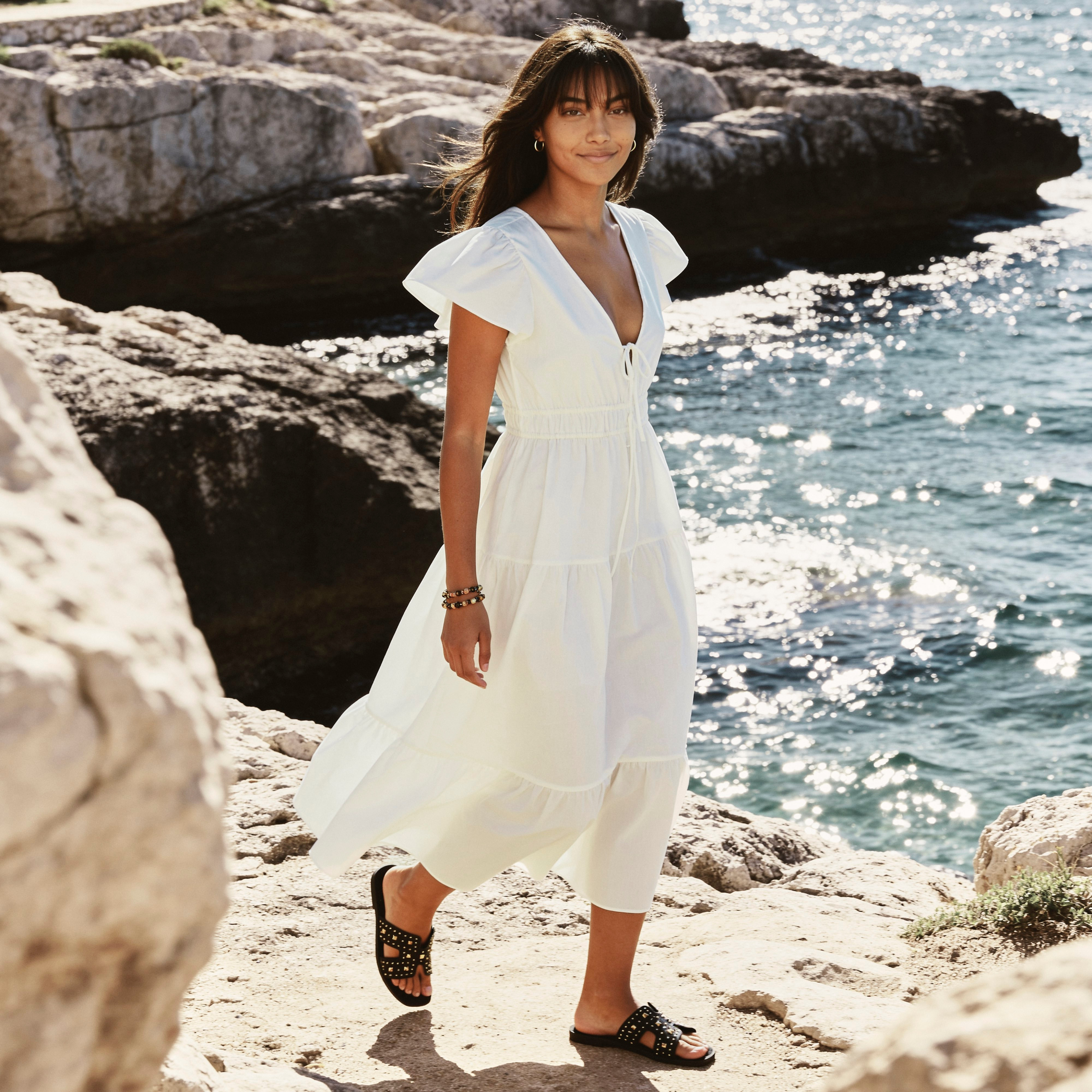 Overlay Tiered Maxi Cotton Dress with Flutter Sleeves-women-clothing-dresses-image-1
