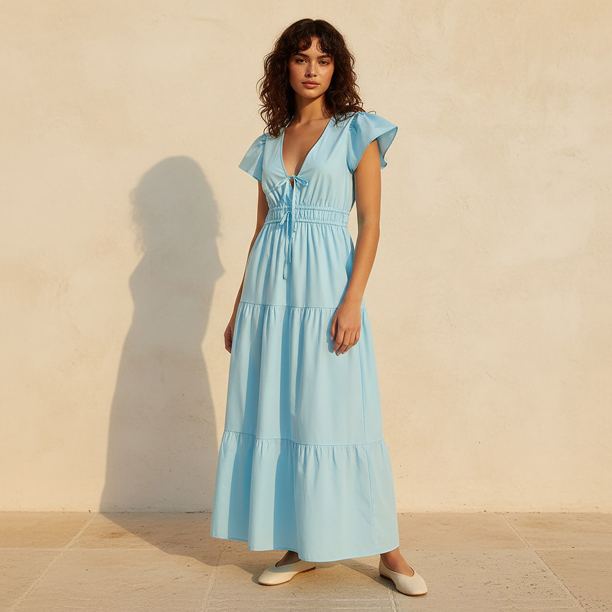 فستان ماكسي قطن متعدد الطبقات بأكمام واسعة-women-clothing-dresses-image-1