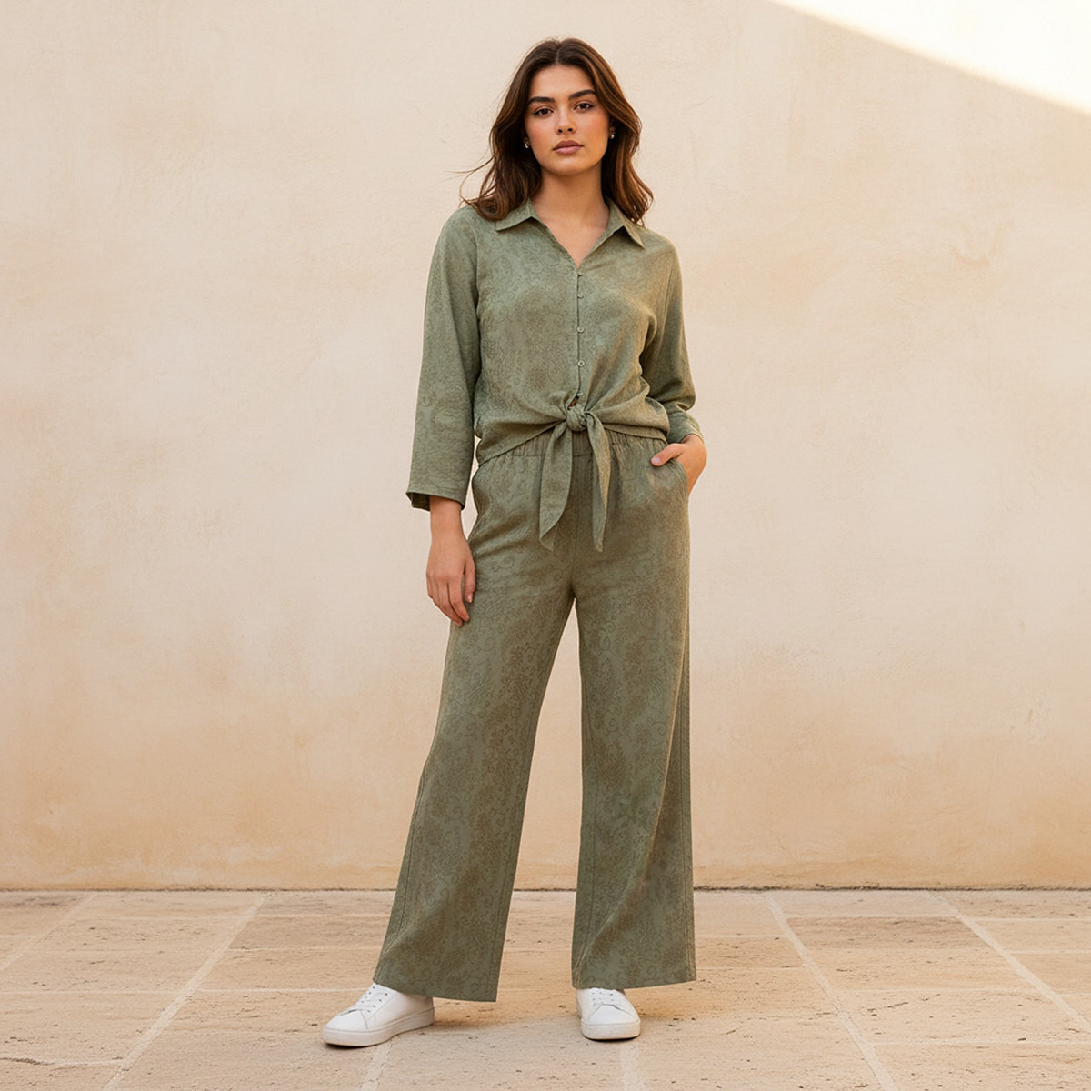 Wide Leg Mid-Rise Jacquard Textured Trousers-women-clothing-trousers-image-3