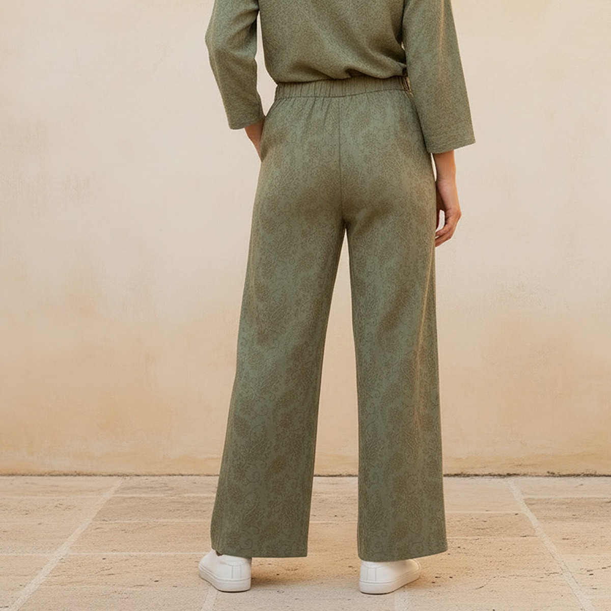 Wide Leg Mid-Rise Jacquard Textured Trousers-women-clothing-trousers-image-4