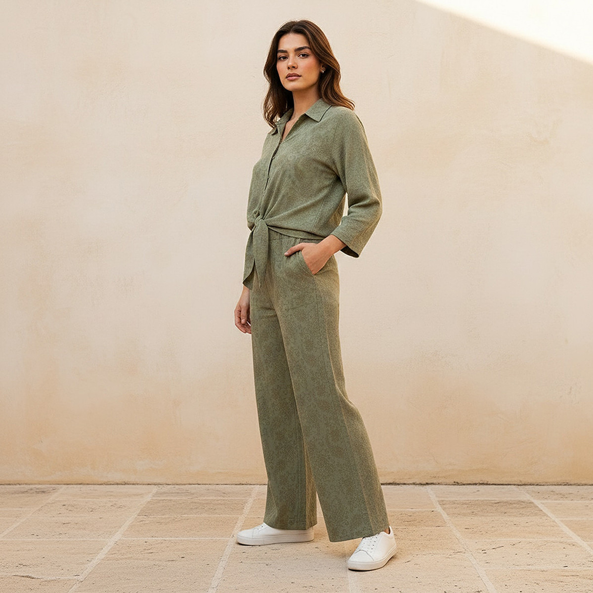 Wide Leg Mid-Rise Jacquard Textured Trousers-women-clothing-trousers-image-5