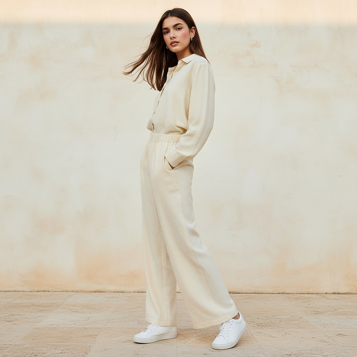 Wide Leg Mid-Rise Jacquard Textured Trousers-women-clothing-trousers-image-3