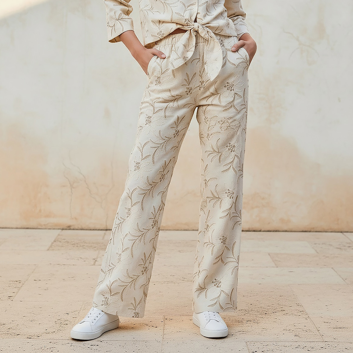 Mid-Rise Embroidered Jacquard Trousers-women-clothing-trousers-image-1