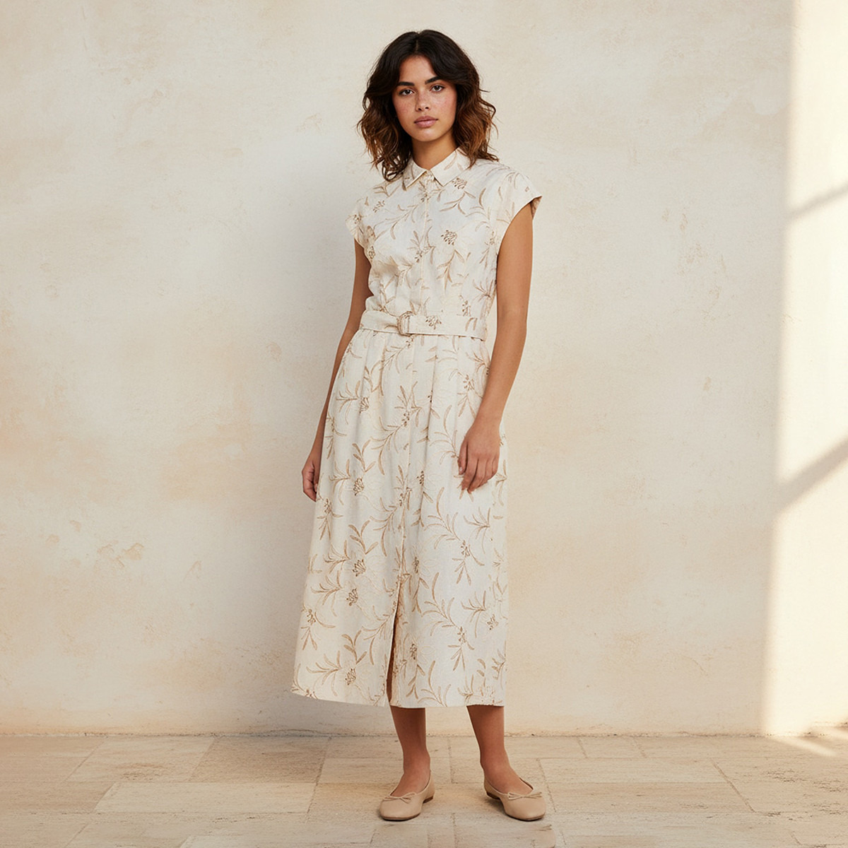 Midi Belted Shirt Dress with Embroidery-women-clothing-dresses-image-1