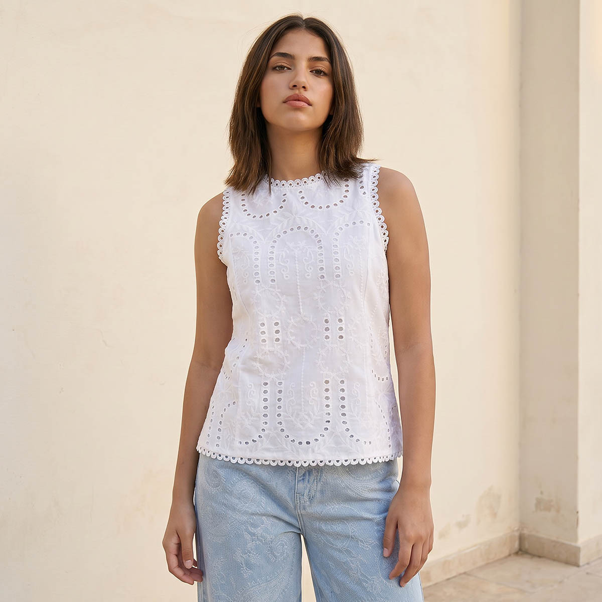 Cotton Top with Schiffli Embroidery-women-clothing-shirtsandblouses-blouses-image-1