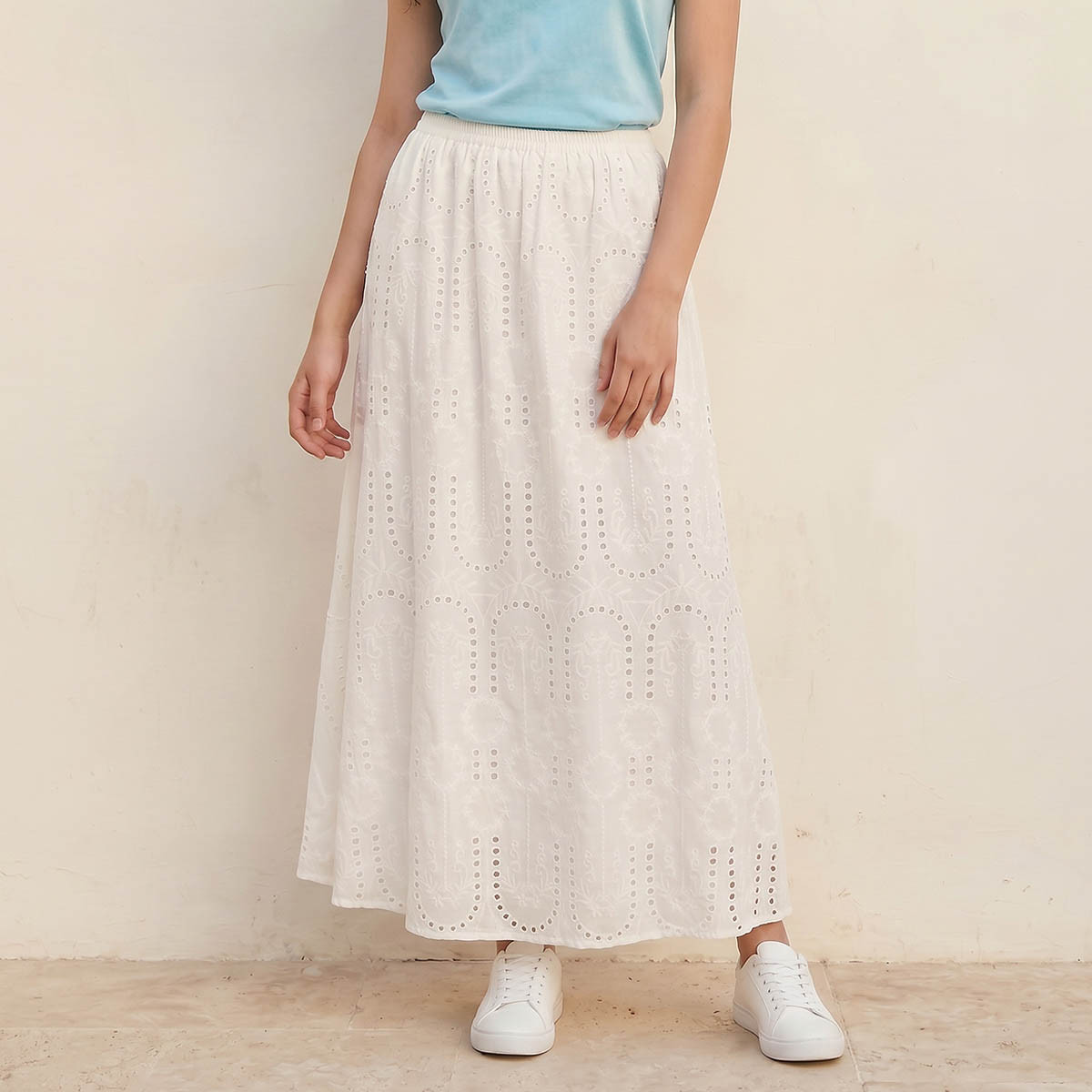 تنورة إيه لاين قطن ماكسي بتطريز شيفلي-women-clothing-bottoms-skirts-image-1