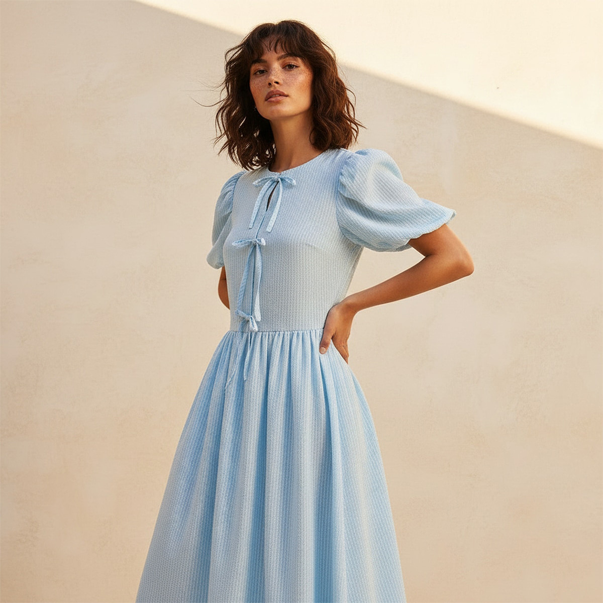 فستان إيه لاين مقلم بتزيينات فيونكة للنساء-women-clothing-dresses-image-5