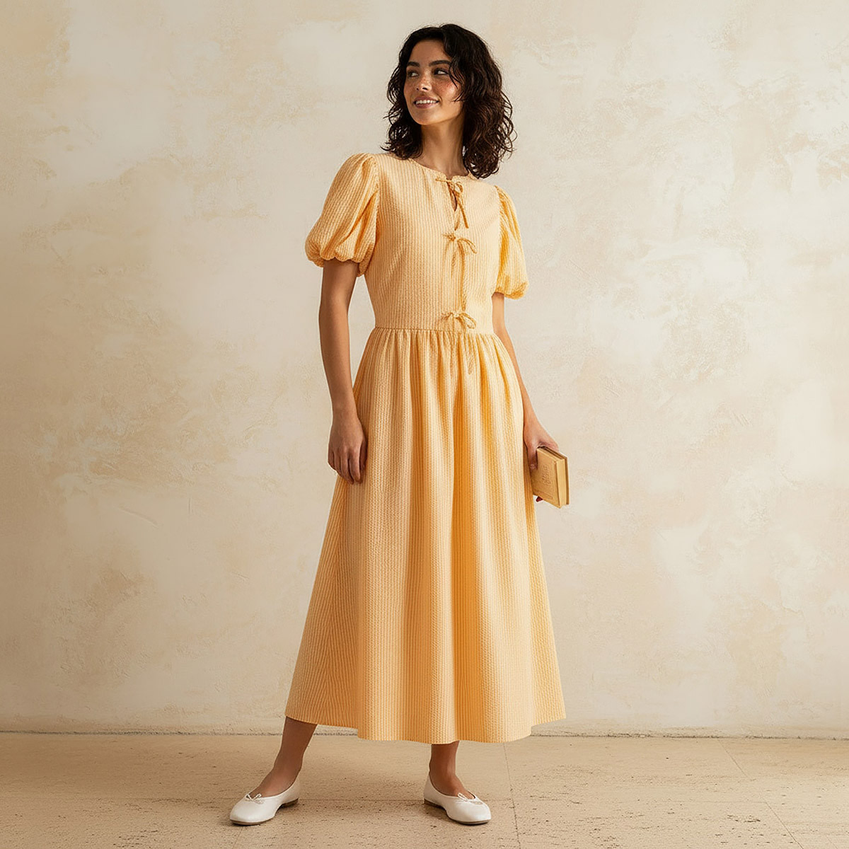 Striped A-line Women Dress with Bow Accents-women-clothing-dresses-image-1