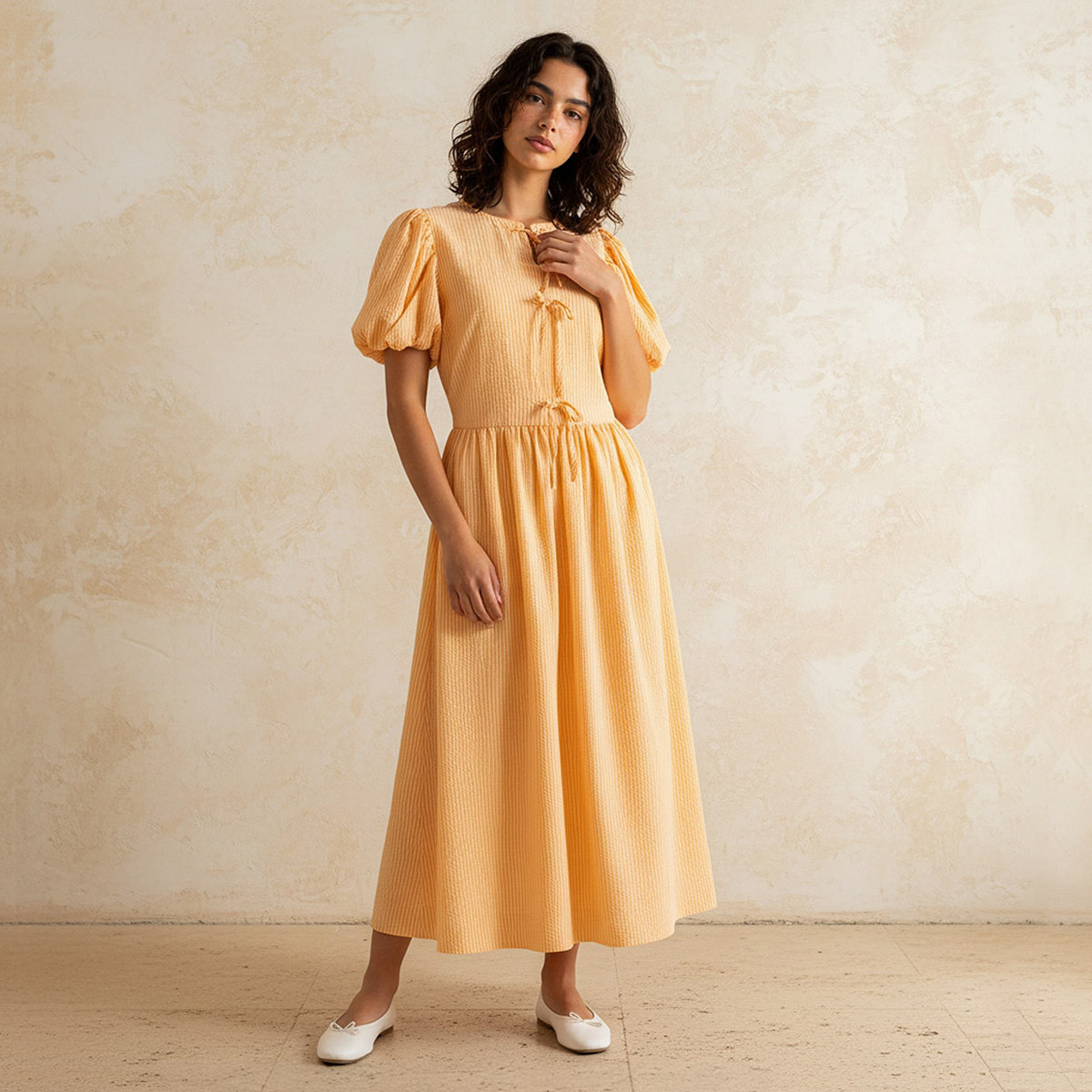 فستان إيه لاين مقلم بتزيينات فيونكة للنساء-women-clothing-dresses-image-8