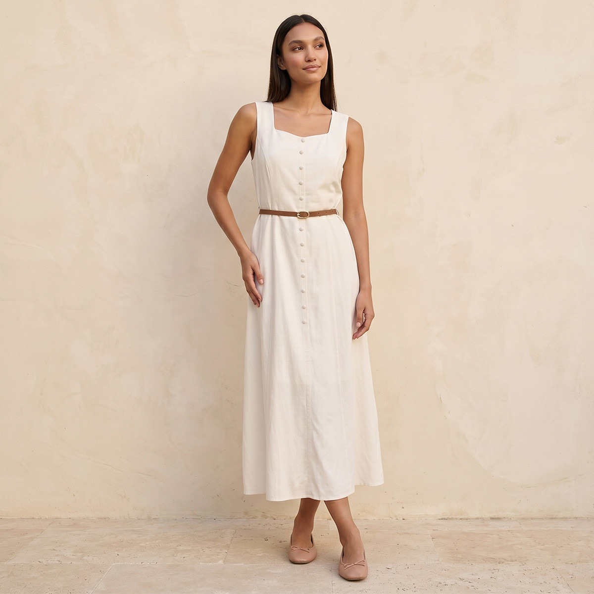 Splash Youth A-line Midi Length Dress with Button Detail-women-clothing-dresses-image-1
