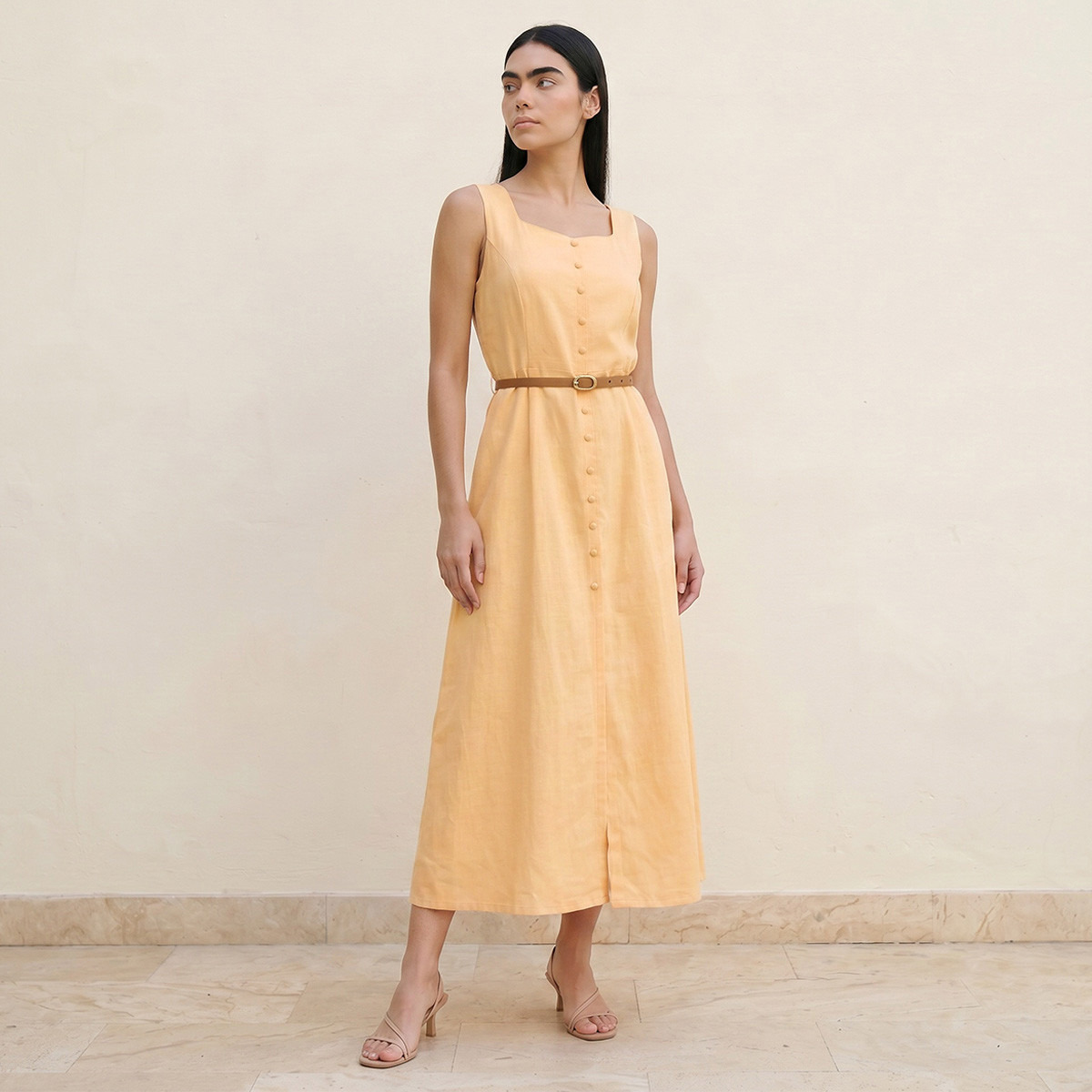 فستان ميدي إيه لاين بتفاصيل زر من سبلاش يوث-women-clothing-dresses-image-3