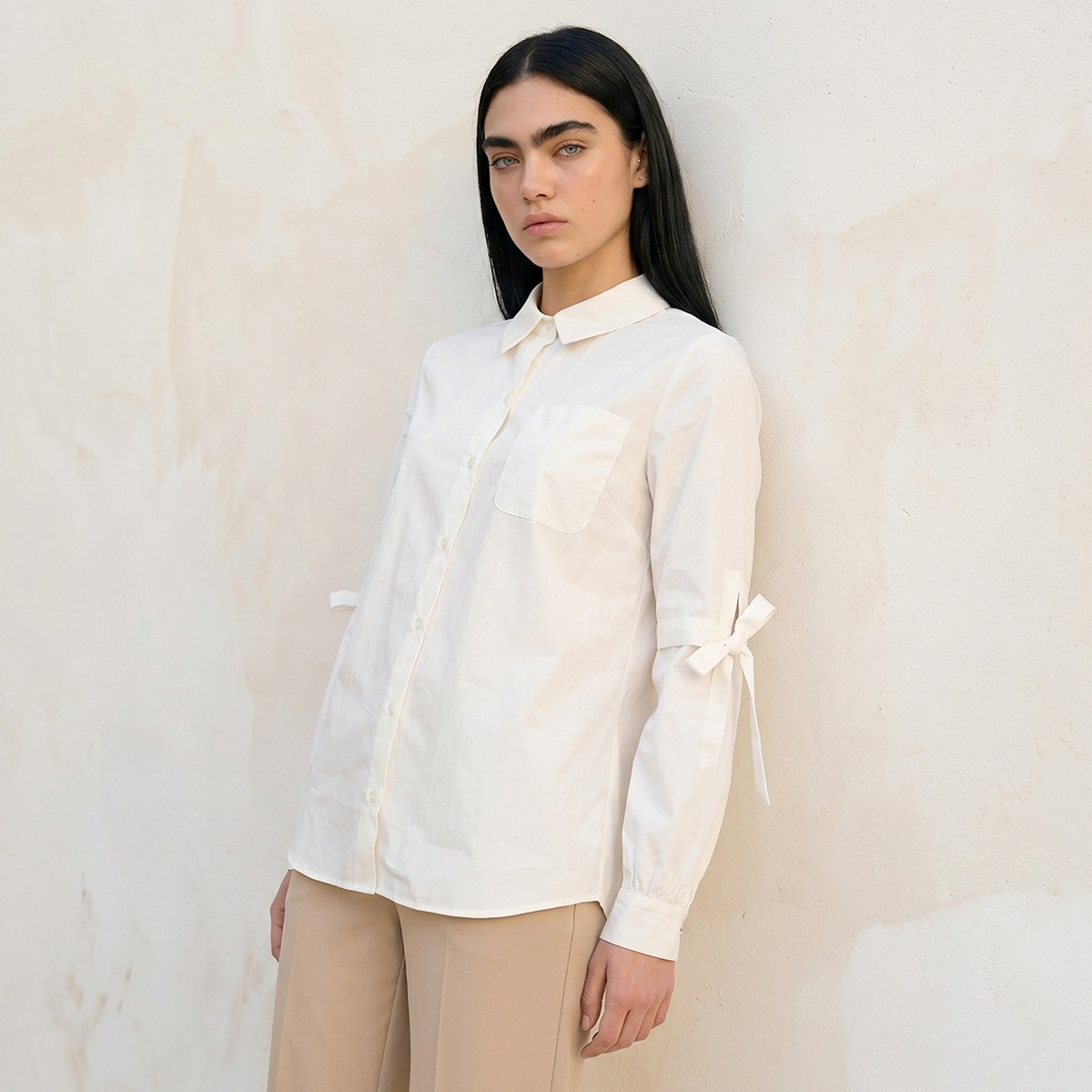 Splash Youth Poplin Shirt with Bow Detail-women-clothing-shirtsandblouses-shirts-image-1