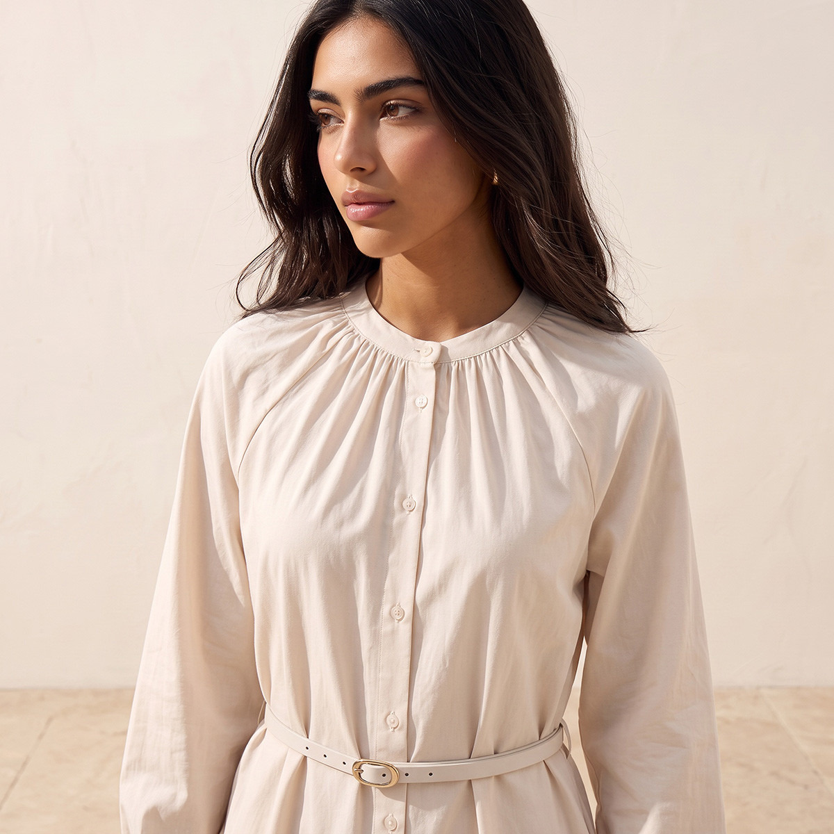 فستان قطني بقصة A مع تطريز مفرغ وحزام من سبلاش يوث-women-clothing-dresses-image-4