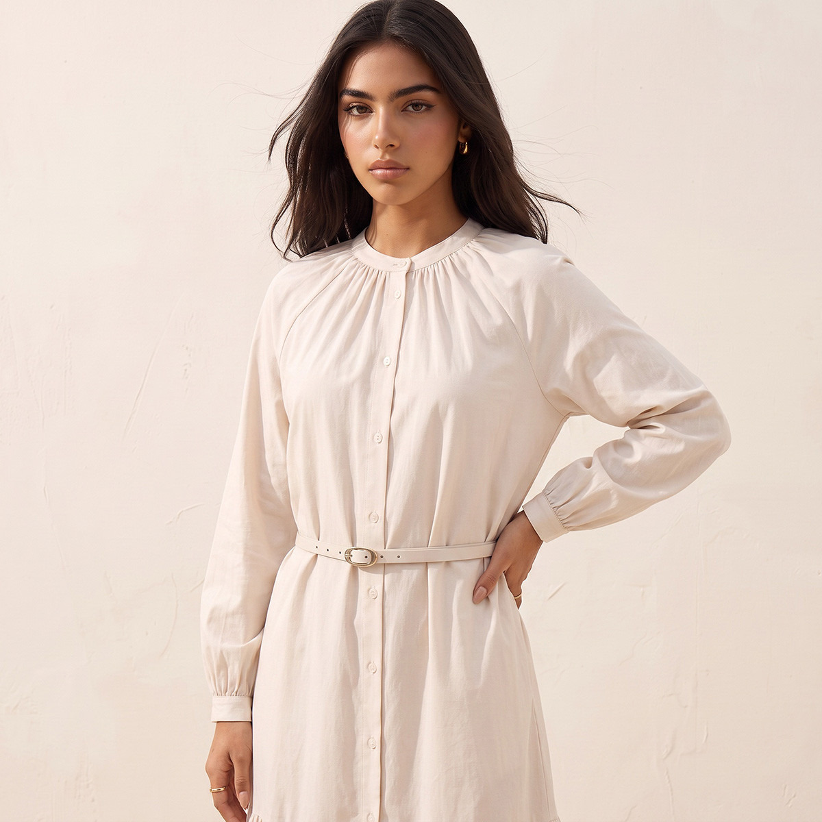 فستان قطني بقصة A مع تطريز مفرغ وحزام من سبلاش يوث-women-clothing-dresses-image-5