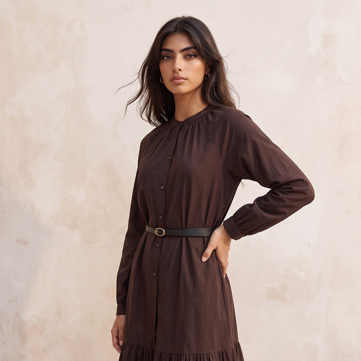 فستان قطني بقصة A مع تطريز مفرغ وحزام من سبلاش يوث-women-clothing-dresses-image-5