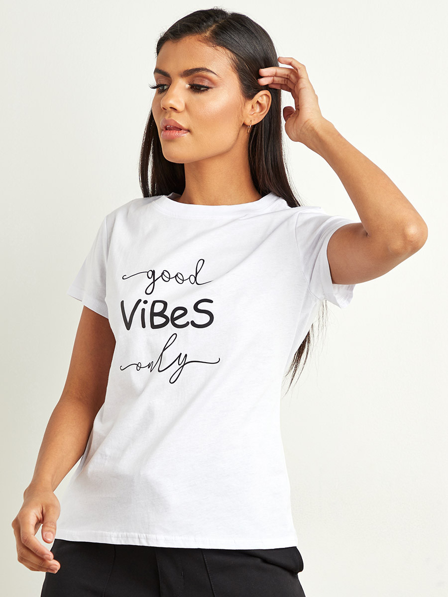 Styli Good Vibes Only Slogan Printed Regular Fit T-shirt-women-clothing-tshirts-image-2