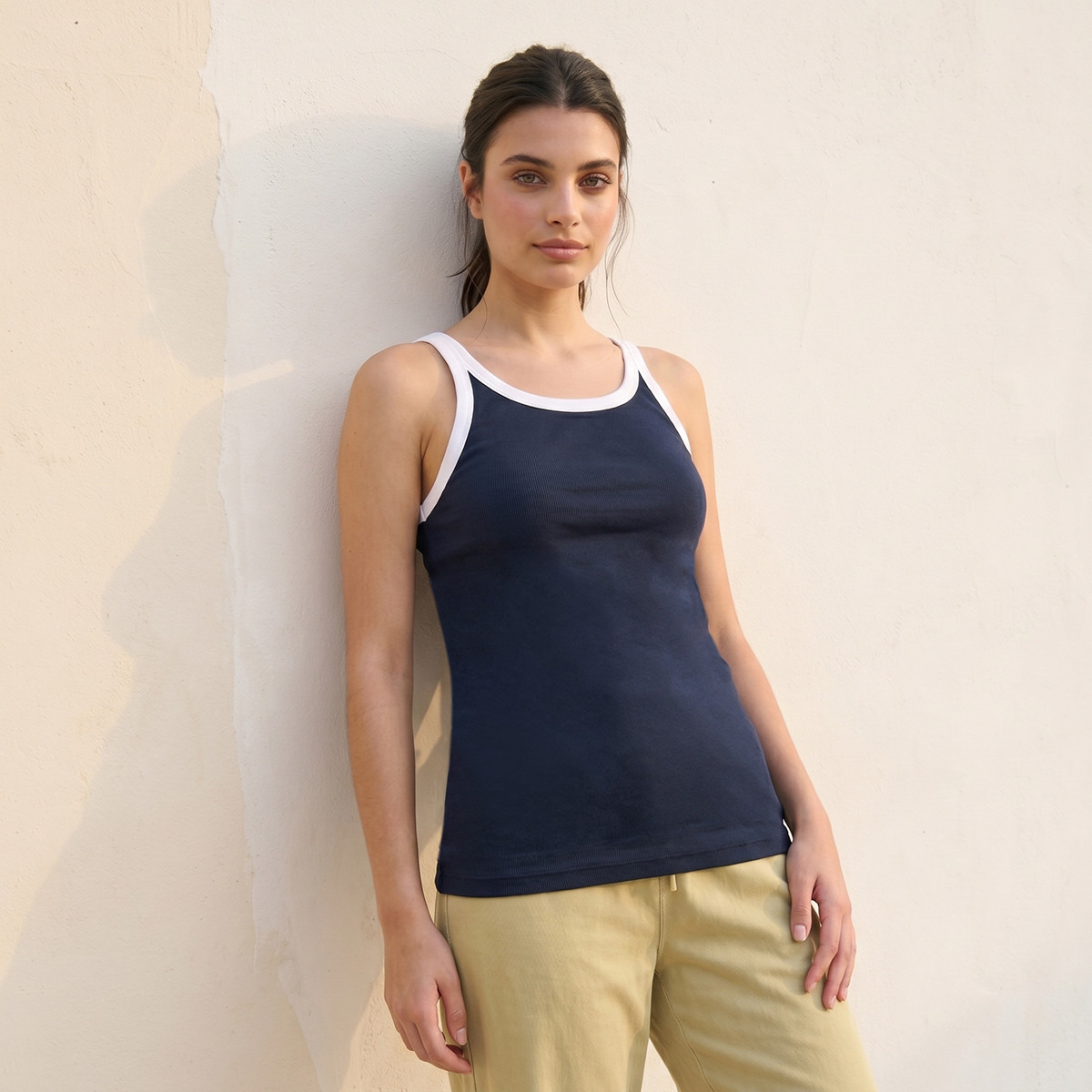 Splash Youth Slim Fit Tank Top with Ribbed Texture-women-clothing-tshirts-image-1