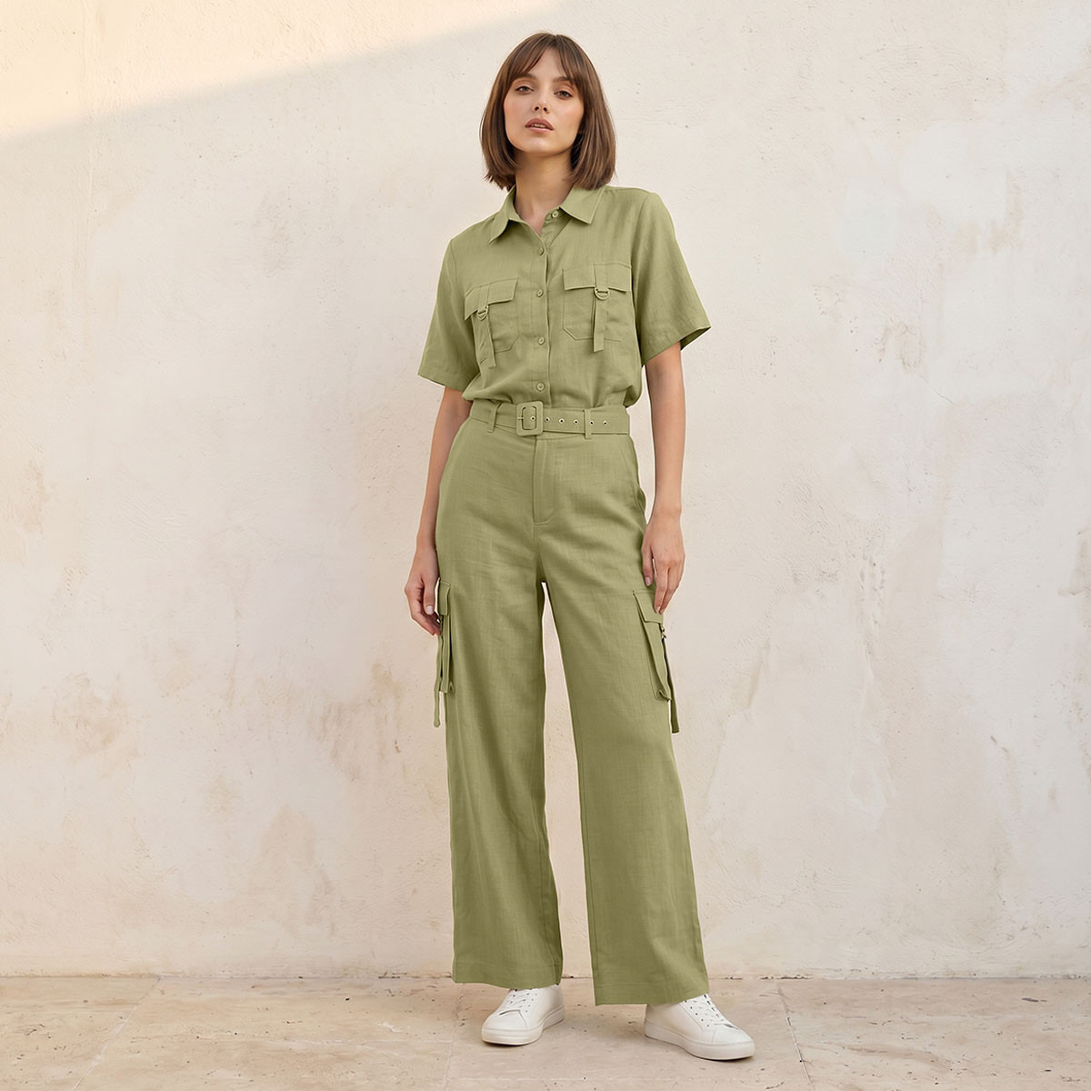 Splash Youth Wide Leg Linen Blend Cargo Pocket Detail Trousers-women-clothing-trousers-image-3