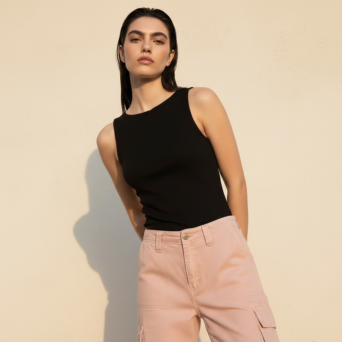 Splash Youth Slim Fit Top Ribbed Texture-women-clothing-tshirts-image-1