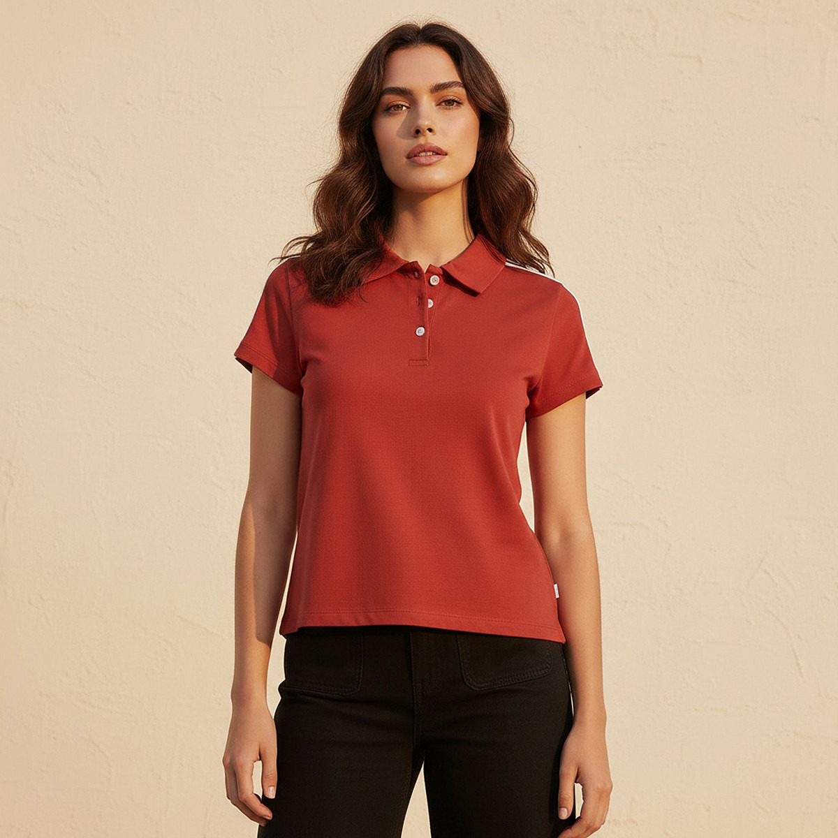 Splash Youth Slim Fit Polo T-shirt with Stripe Trim-women-clothing-tshirts-image-1