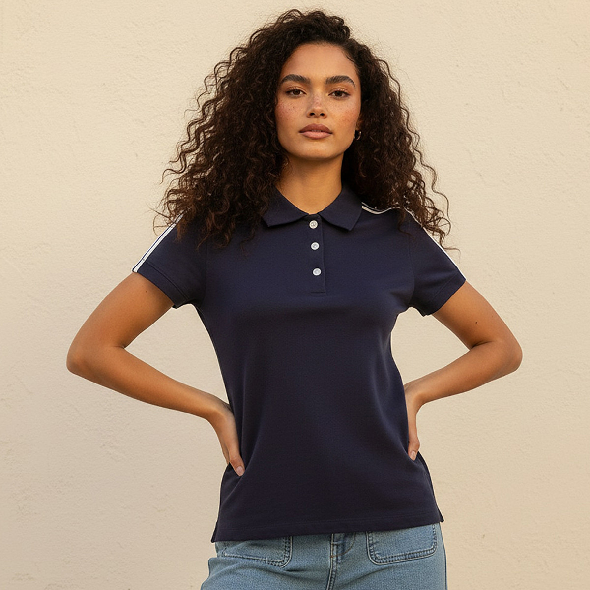 Splash Youth Slim Fit Polo T-shirt with Stripe Trim-women-clothing-tshirts-image-1