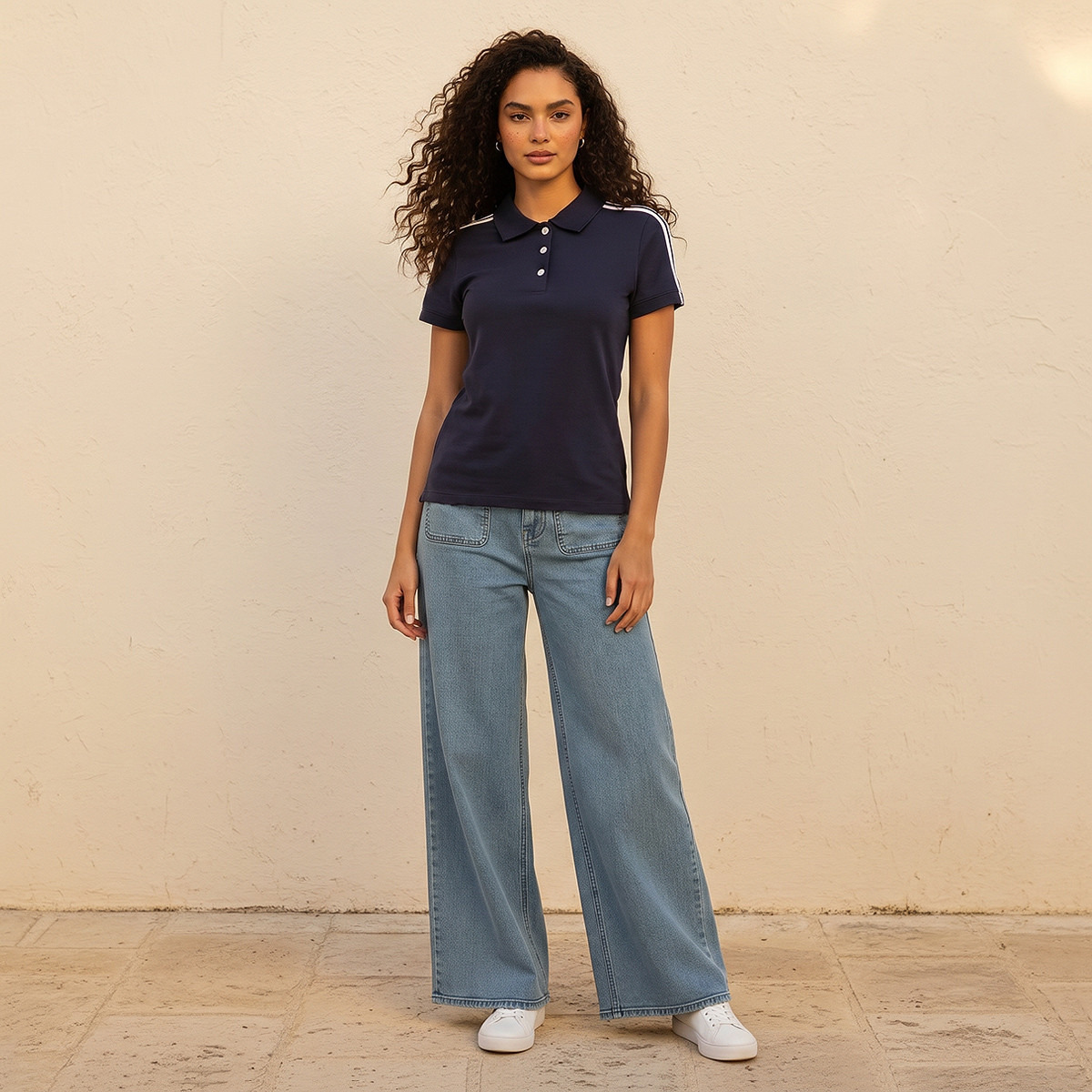 Splash Youth Slim Fit Polo T-shirt with Stripe Trim-women-clothing-tshirts-image-3