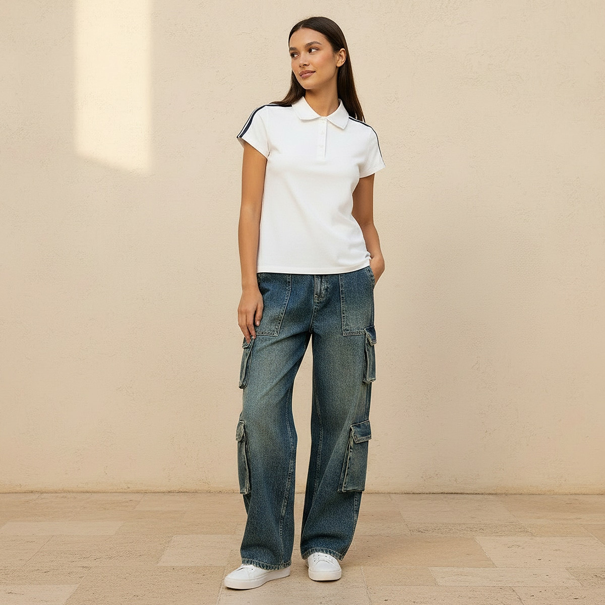 تيشيرت بولو بقصة ضيقة بحواف مخططة من سبلاش يوث-women-clothing-tshirts-image-3