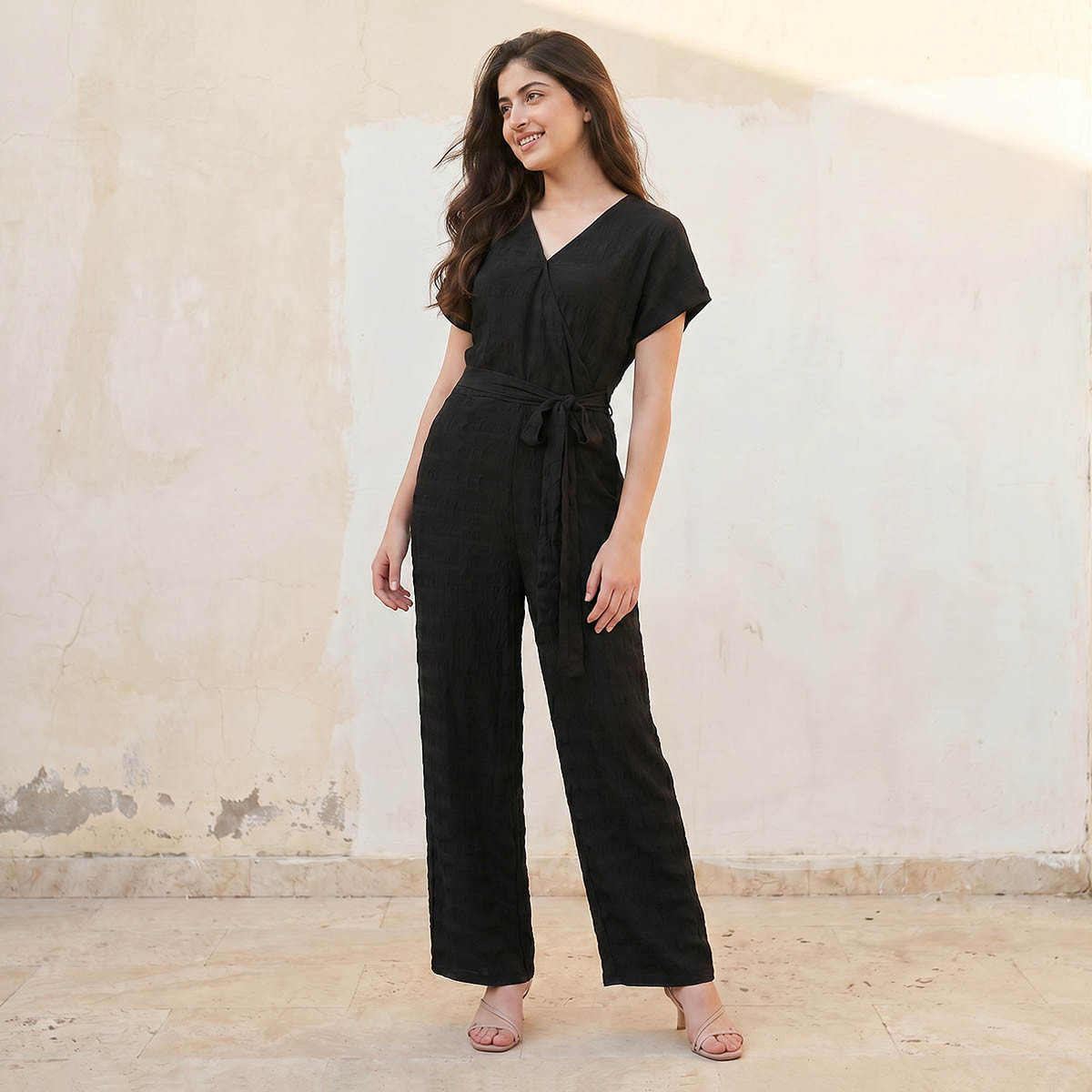 Splash Youth Textured Wrap Jumpsuit with Tie-Up Belt-women-clothing-jumpsuits-image-3