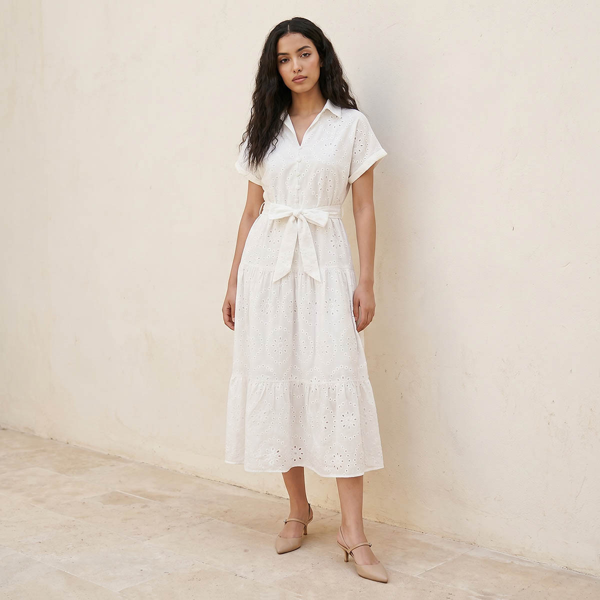 فستان قميص قطن بتطريز شيفلي يوث من سبلاش-women-clothing-dresses-image-1
