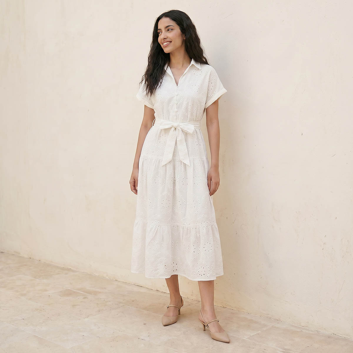 فستان قميص قطن بتطريز شيفلي يوث من سبلاش-women-clothing-dresses-image-3
