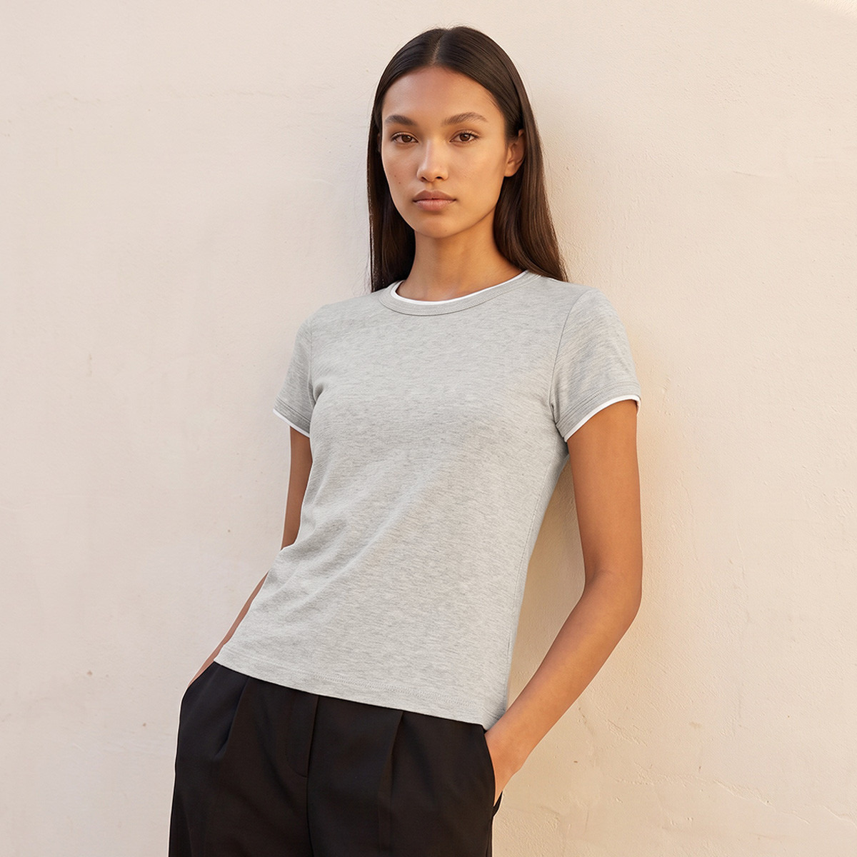 Splash Youth Slim Fit T-shirt with Contrast Trim-women-clothing-tshirts-image-1