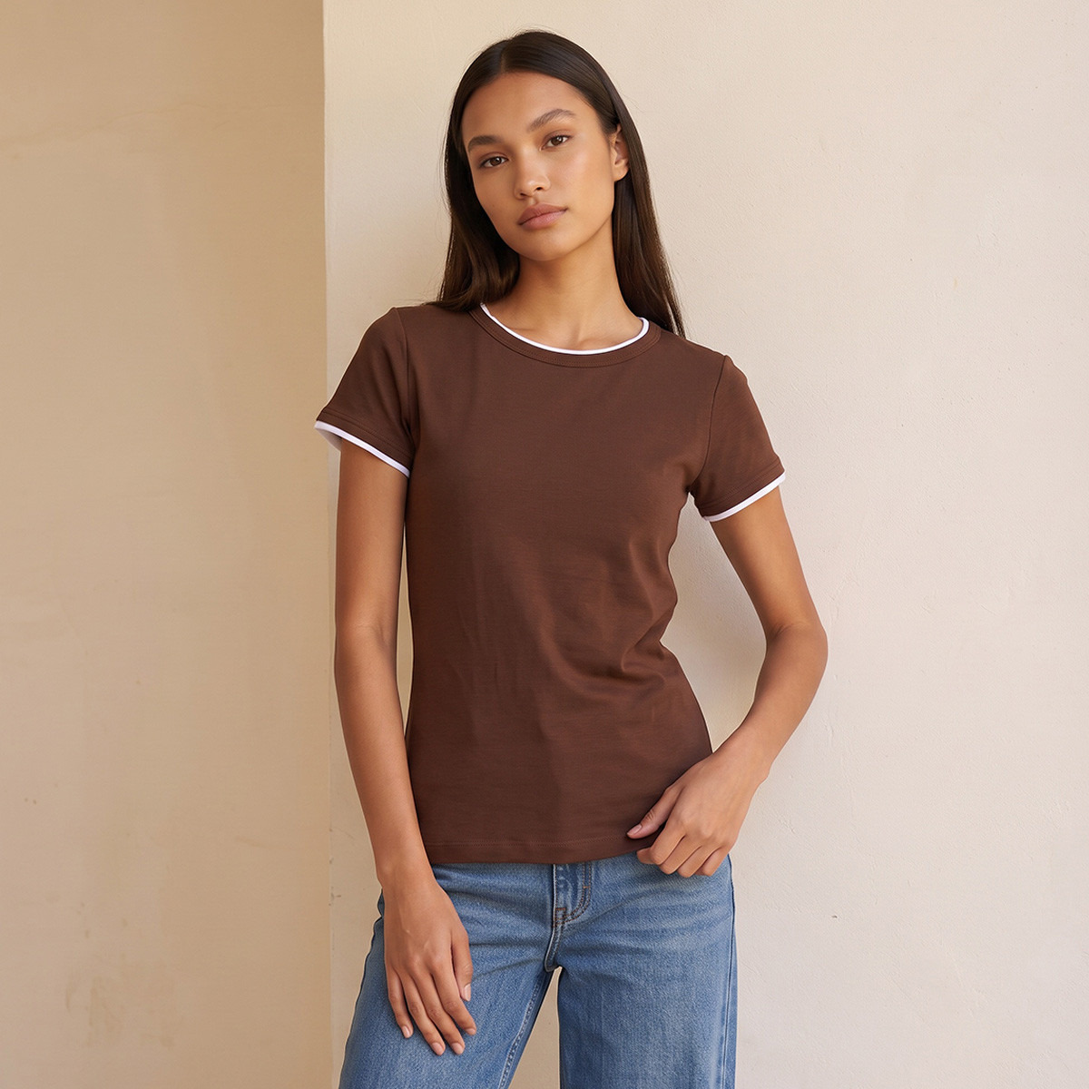 Splash Youth Slim Fit T-shirt with Contrast Trim-women-clothing-tshirts-image-8