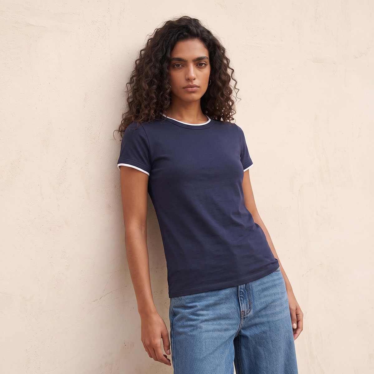 Splash Youth Slim Fit T-shirt with Contrast Trim-women-clothing-tshirts-image-1