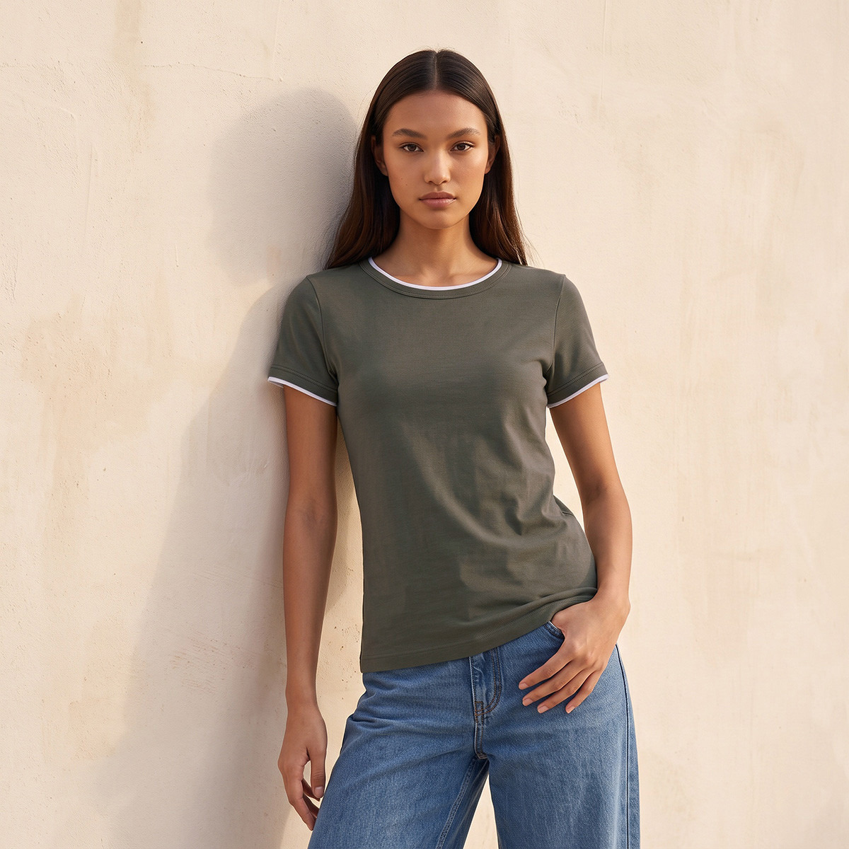 Splash Youth Slim Fit T-shirt with Contrast Trim-women-clothing-tshirts-image-1