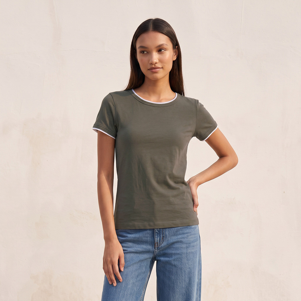 Splash Youth Slim Fit T-shirt with Contrast Trim-women-clothing-tshirts-image-7