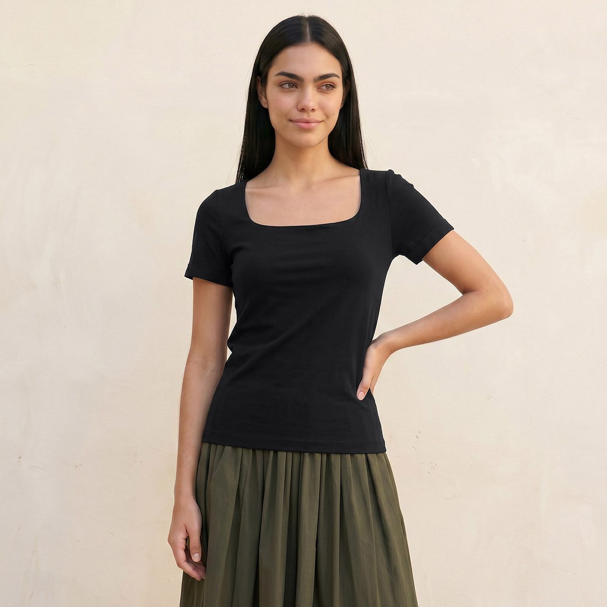 Splash Youth Seamless Fitted T-shirt with Square Neck-women-clothing-tshirts-image-1
