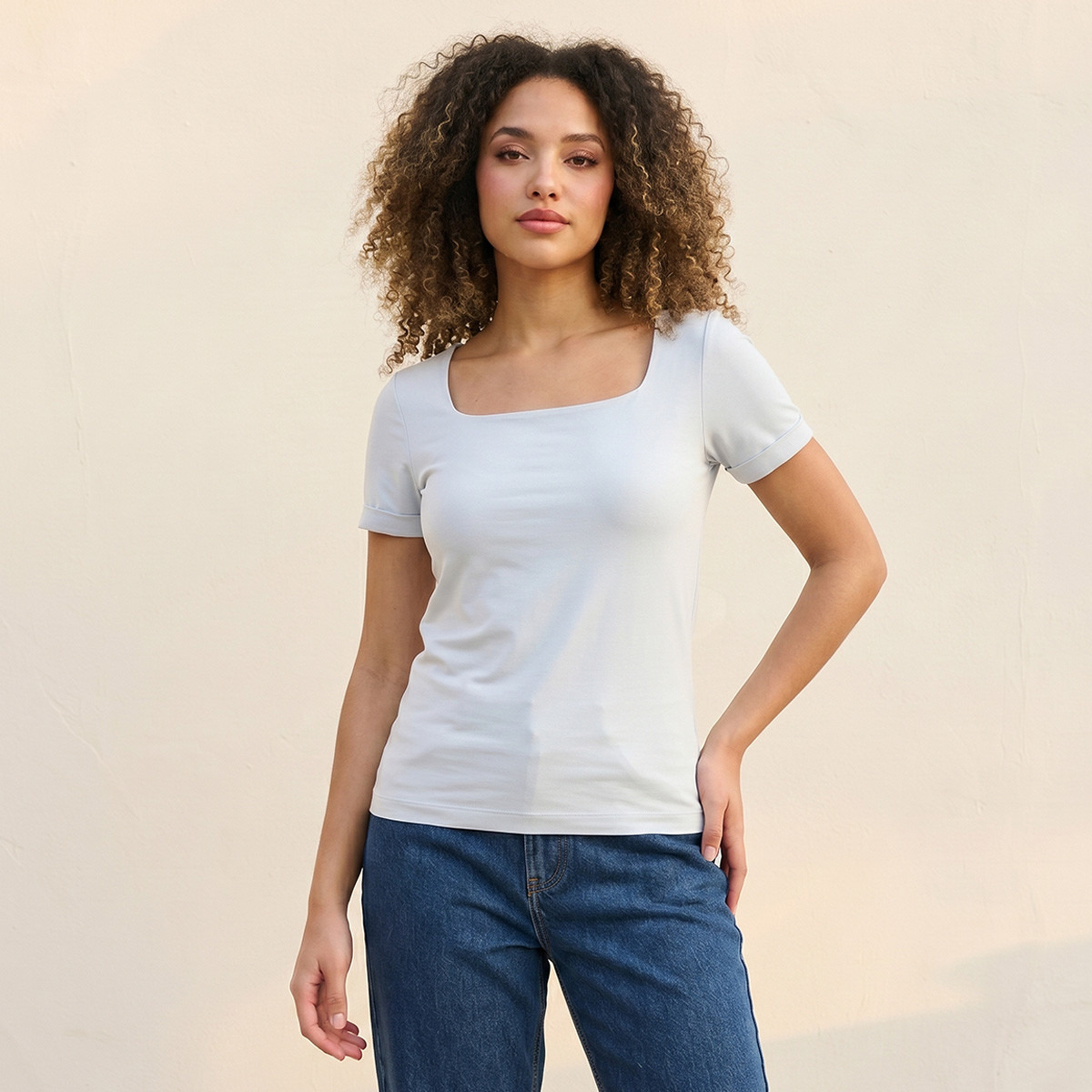 Splash Youth Seamless Fitted T-shirt with Square Neck-women-clothing-tshirts-image-1