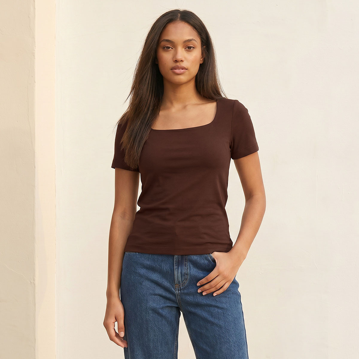 Splash Youth Seamless Fitted T-shirt with Square Neck-women-clothing-tshirts-image-1