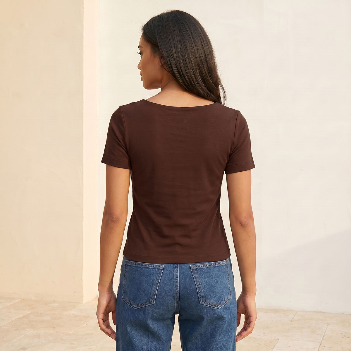 Splash Youth Seamless Fitted T-shirt with Square Neck-women-clothing-tshirts-image-4