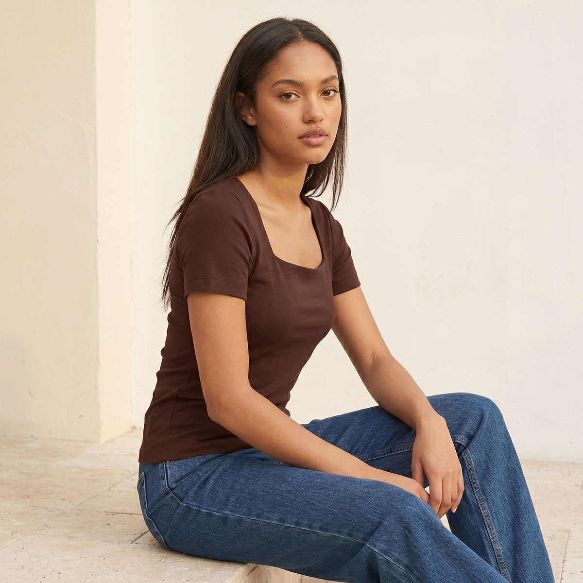 Splash Youth Seamless Fitted T-shirt with Square Neck-women-clothing-tshirts-image-5