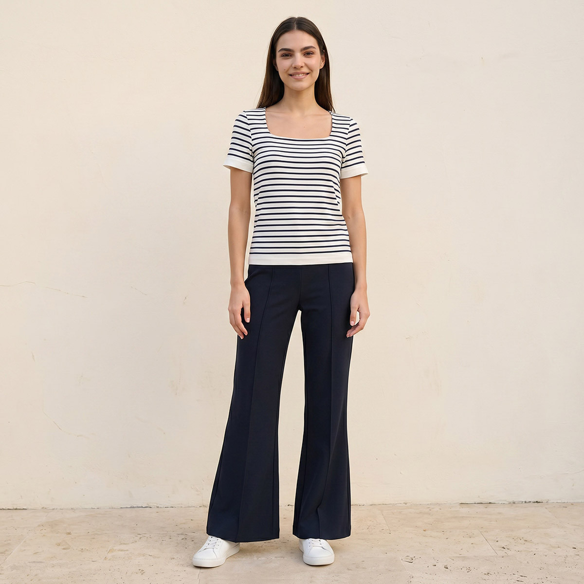 Splash Youth Seamless Fitted Striped T-shirt with Square Neck-women-clothing-tshirts-image-3