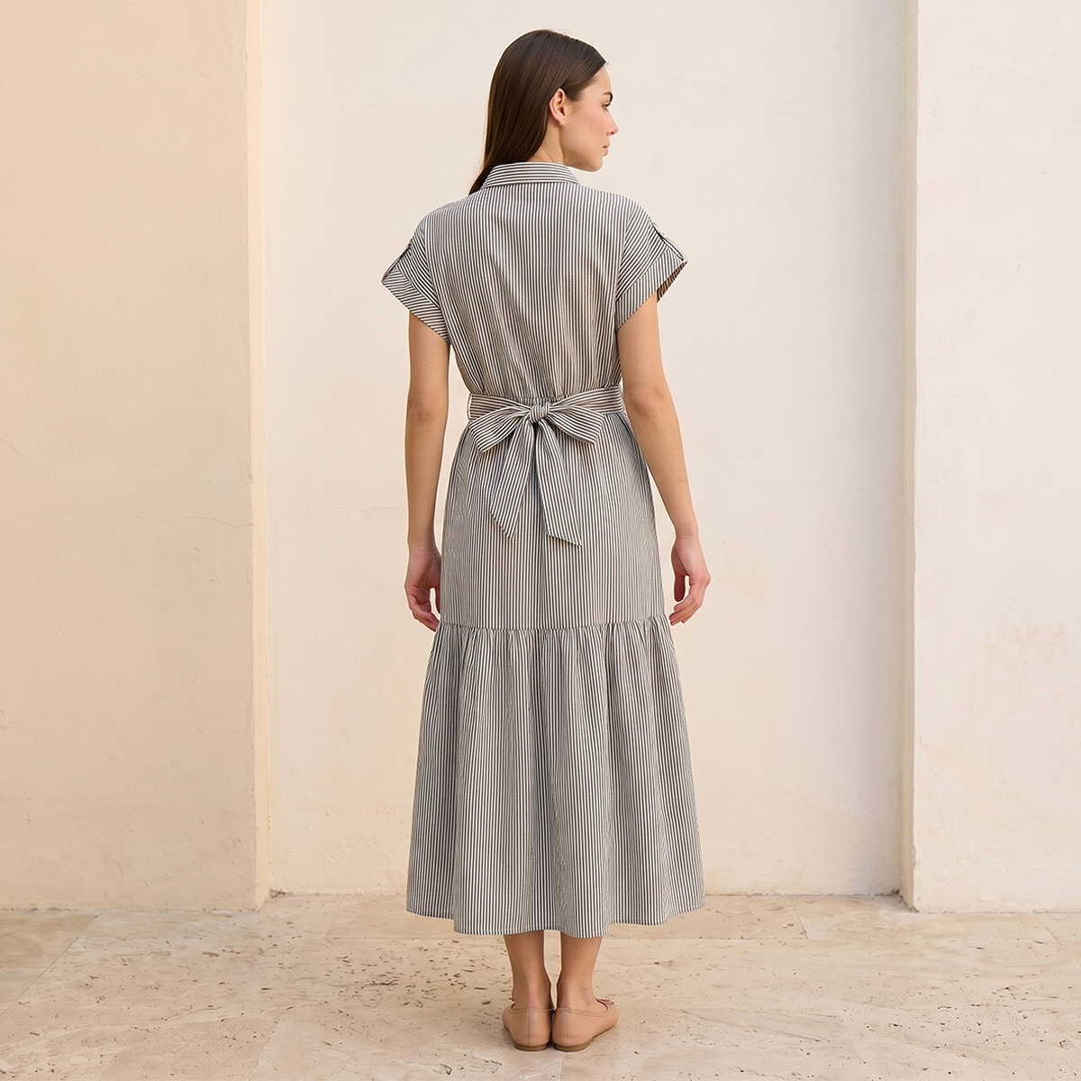 فستان قميص قطني مخطط بحزام رباط من سبلاش يوث-women-clothing-dresses-image-3