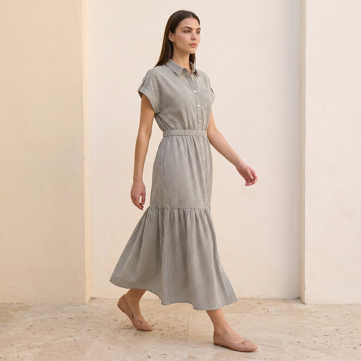 فستان قميص قطني مخطط بحزام رباط من سبلاش يوث-women-clothing-dresses-image-4