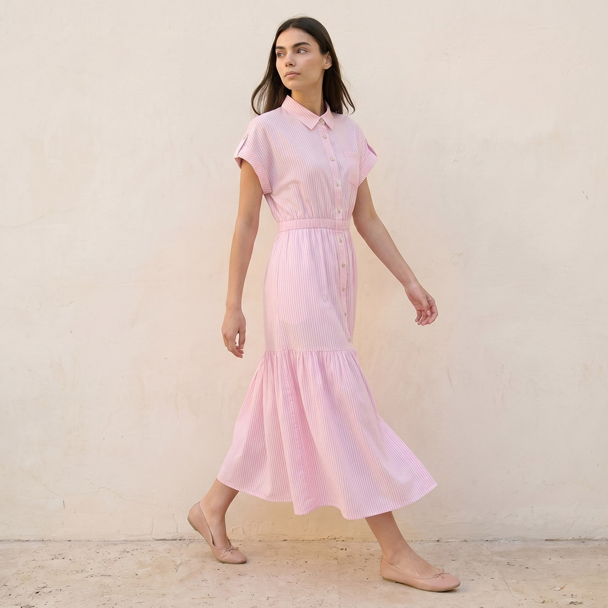 Splash Youth Striped Cotton Shirt Dress Tie-Up Belt-women-clothing-dresses-image-3