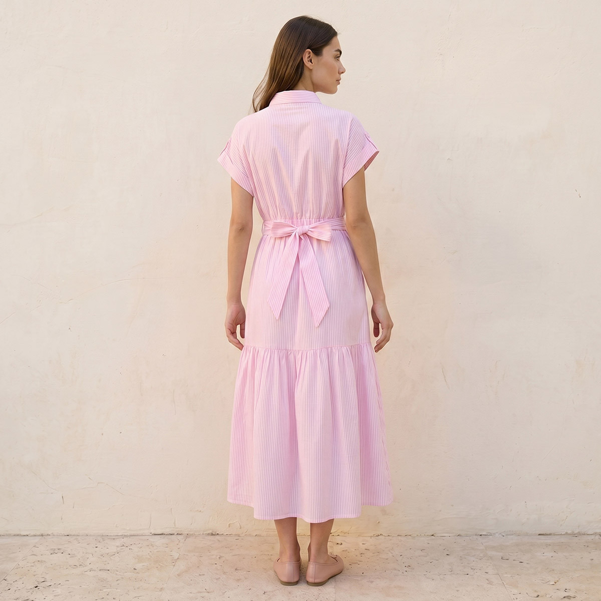 Splash Youth Striped Cotton Shirt Dress Tie-Up Belt-women-clothing-dresses-image-4